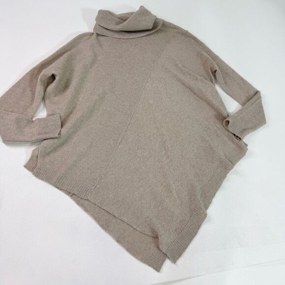Sea Bleu Sweater Womens Small Cashmere Turtleneck Asymmetical Hem Tan - Picture 1 of 7